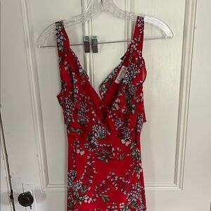 Nanette Lepore Red and White Ruffled Maxi Dress V-Neck